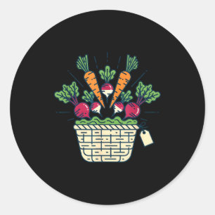 Boerenmarkt groente mand wortelen bieten ronde sticker