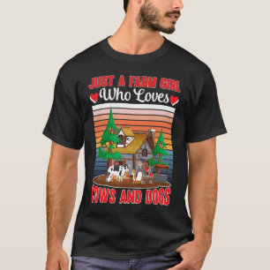 Boerenmeisje houdt van koeien honden Retro boerenh T-shirt