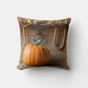 Boerenmuseum. Pompoen in schuur met hooivaal Kussen