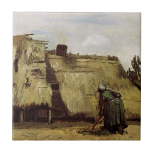 Boerin die een huis graaft door Vincent van Gogh Tegeltje