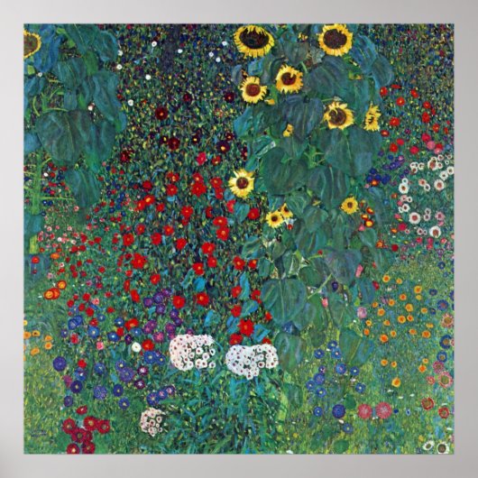 Boertuin met zonnebloem door Klimt,  bloemen Poster (Voorkant)