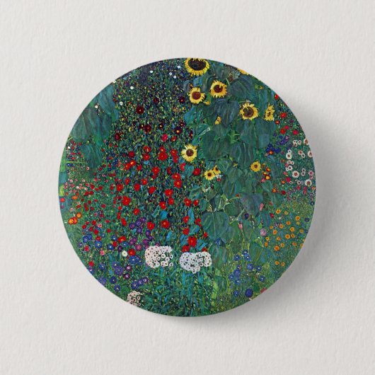 Boertuin met zonnebloem door Klimt, bloemen Ronde Button 5,7 Cm (Voorkant)