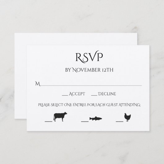 Boeuf Poisson poulet 3 Entree Choice Mariage RSVP (Devant / Derrière)