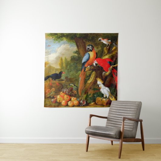 Bogdani Jakob Two Macaws a Cockato Wandkleed (In situ)