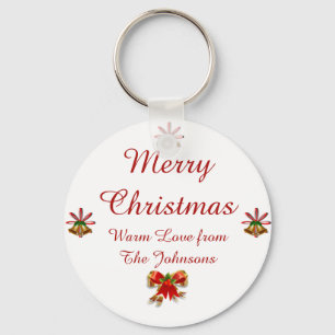 Bogen en Bells Merry Kerstmis Button Key Ring Sleutelhanger