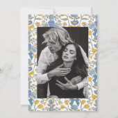 Bogen en bloesems blauw geel save the date (Achterkant)