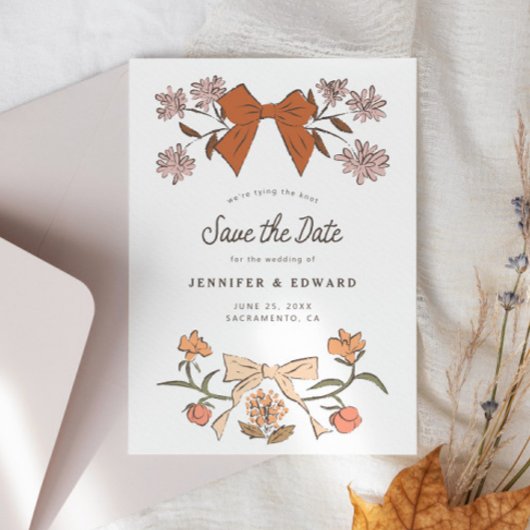 Bogen en bloesems Terracotta Bewaar de datum Save The Date