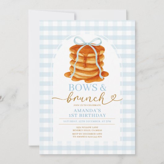 Bogen en brunch pannenkoek blauw 1e verjaardag Gin Kaart (Voorkant)