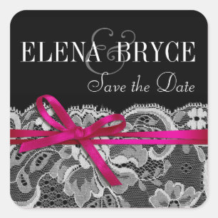 Bogen Lint & Kant   Zwarte fuschia Vierkante Sticker