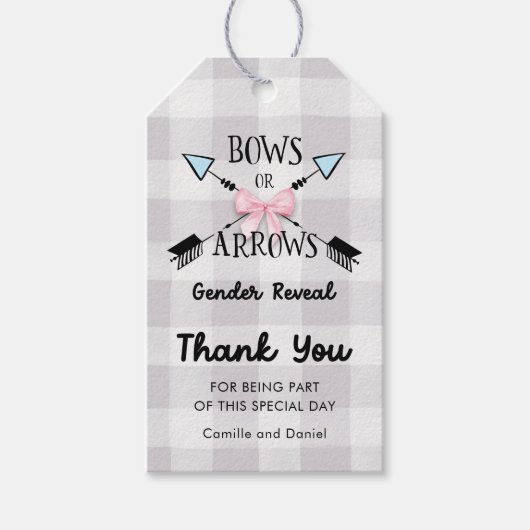 Bogen of pijlen Baby shower onthullen Hartelijk da Cadeaulabel (Voorkant)