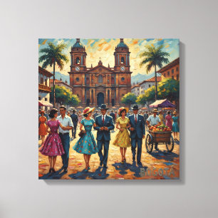 Bogotá Koloniale Plein Vintage Scene Uitgerekte Ca Canvas Afdruk