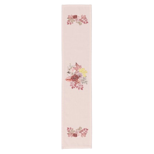 Bogundy Autumn Floral Table Runner Korte Tafelloper (Voorkant)
