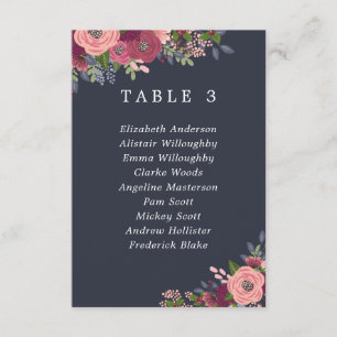 Bogundy & Blush Flowers Table Plan Kaart