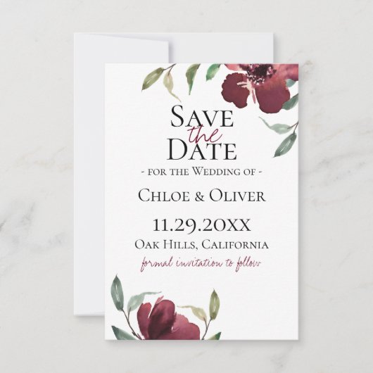 Bogundy Botanical Save the Date Aankondiging (Voorkant)