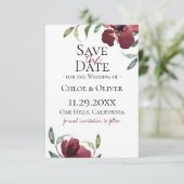 Bogundy Botanical Save the Date Aankondiging (Staand voorkant)