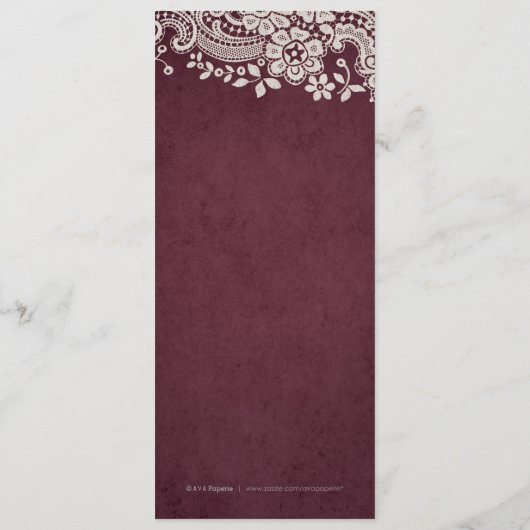 Bogundy elegant lace rustige trouwmenu menu (Achterkant)