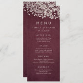 Bogundy elegant  lace rustige trouwmenu menu (Voorkant / Achterkant)