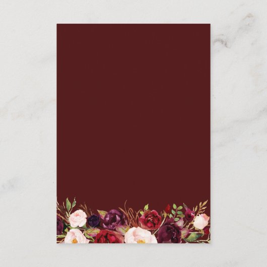 bogundy en blush floral bruiloft informatiekaartje (Achterkant)