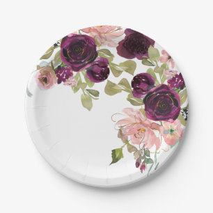 Bogundy en Blush Waterverf Floral Bouquet Papieren Bordje