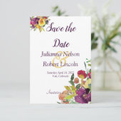 Bogundy en gele waterverf floral save the dat kaart (Staand voorkant)