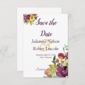 Bogundy en gele waterverf floral save the dat kaart (Voorkant / Achterkant)