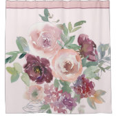 Bogundy en roze waterverf floral douchegordijn (Voorkant)