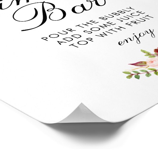 bogundy en zwart vrijgezellenfeest mimosa staaf poster (Hoek)