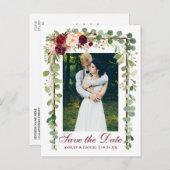 Bogundy Floral Botanical Green redt de datum Aankondigingskaart (Voorkant / Achterkant)