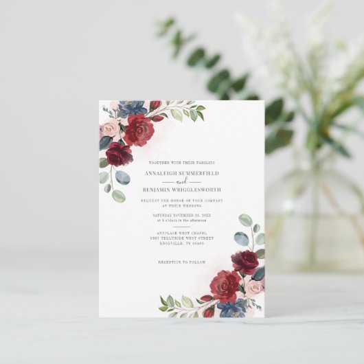 Bogundy Floral Botanical Waterverf Greenery Uitnodiging Briefkaart (Staand voorkant)