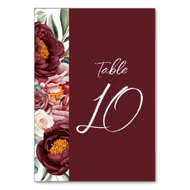 Bogundy Floral Calligraphy Moderne Table Number Kaart