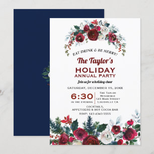 Bogundy Floral Pine Holiday Annual Party Kaart