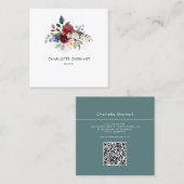 Bogundy Floral QR Code Greenery Florist Vierkante Visitekaartje (Voorkant / Achterkant)