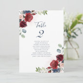 Bogundy Floral Wedding Script Table Number (Staand voorkant)