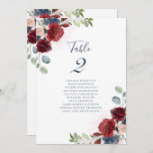 Bogundy Floral Wedding Script Table Number (Voorkant / Achterkant)