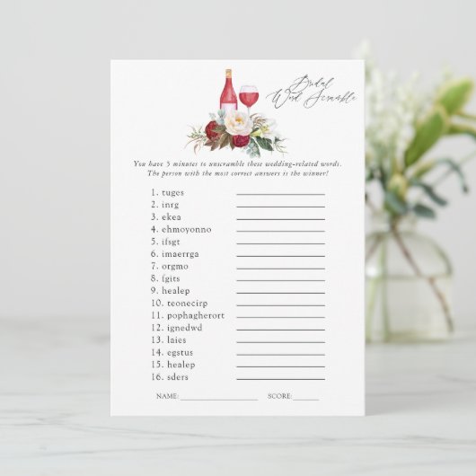 Bogundy Floral Wine Tasting Vrijgezellenfeest Kaart (Staand voorkant)