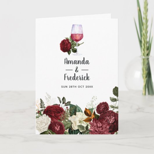 Bogundy Floral Wine Tasting Weddenschap Programma (Voorkant)