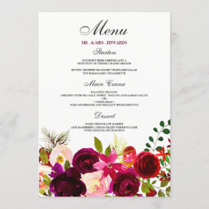 Bogundy Flowers Floral Elegant Wedding Menu
