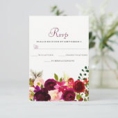 Bogundy Flowers Floral Elegant Wedding RSVP (Staand voorkant)