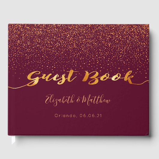 Bogundy Gold confetti script Gastenboek (Voorkant)