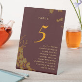 Bogundy & Gold Floral Guest Names Table Number Reclamebord Met Voetstuk (Insitu)