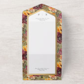 Bogundy & Gold Jewel Floral Green QR Code All In One Uitnodiging (Buitenkant)