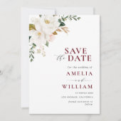 Bogundy Magnolia floral Save the Date (Voorkant)