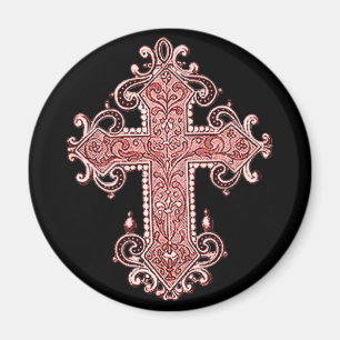 Bogundy Pink Cross Kunst Ronde Magnet! Magneet