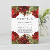 Bogundy Red en Gold Floral Wedding Programma (Staand voorkant)