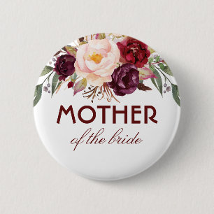 Bogundy Red Waterverf Flowers Elegant Wedding Ronde Button 5,7 Cm