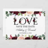 Bogundy Waterverf Floral Love Save the Date (Voorkant / Achterkant)
