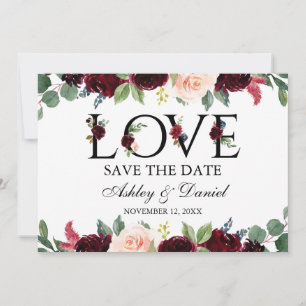 Bogundy Waterverf Floral Love Save the Date