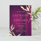 Bogundy wine red en gouden folie bladeren kaart (Staand voorkant)