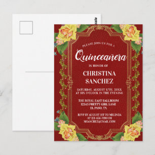Bogundy Yellow Rose Quinceanera Birthday Briefkaart