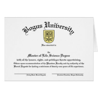 Bogus University Diploma Card